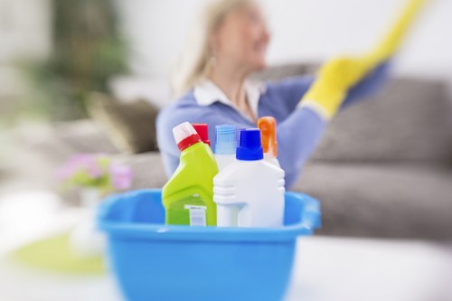 Cleaner removing dust and allergens from a couch
